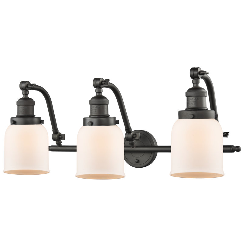 Bell - 3 Light 28" Bath Vanity Light, Matte White Cased, 6 Watt Vinage LED Bulb, Oil Rubbed Bronze