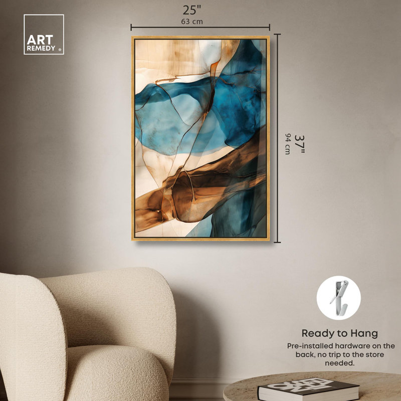 Art Remedy, toile abstraite vibrante, Cadre flottant doré, H 37 po x l 25 po