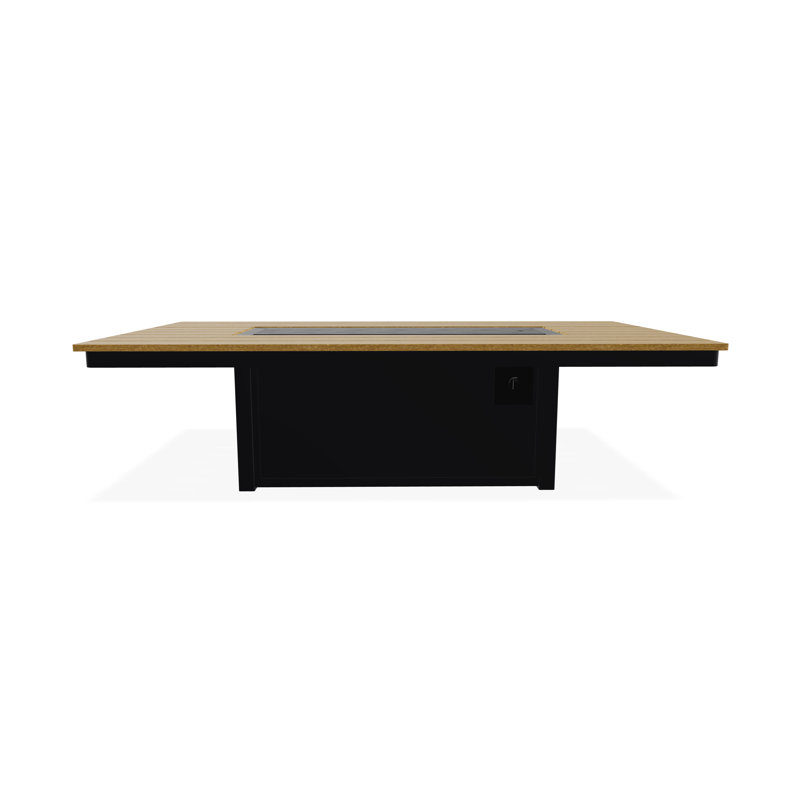 Table de feu 48 po x 84 po avec tablette au propane, Noir / teck