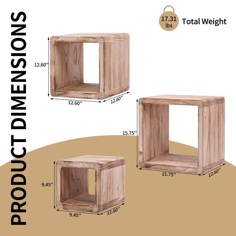 Tables gigognes en bois massif (ensemble de 3), Naturel