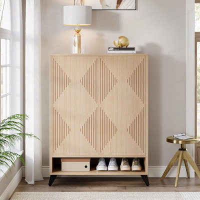 Armoire à chaussures 31,49 po à 6 niveaux en bois naturel avec portes, unité de rangement de vestibule réglable pour le salon et le vestibule