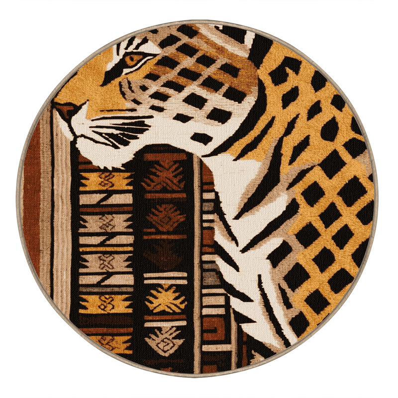 Washable Mexican Jaguar Big Cats Area Rug, Round 6'