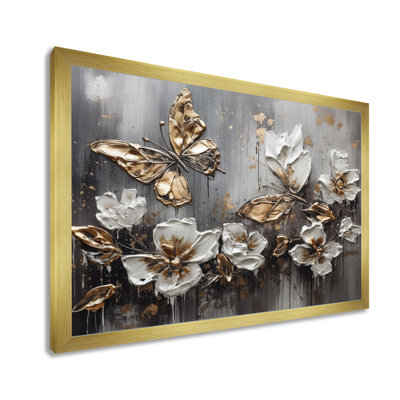 House of Hampton® Rozalynn Golden White Butterfly Wings And Flowers III ...