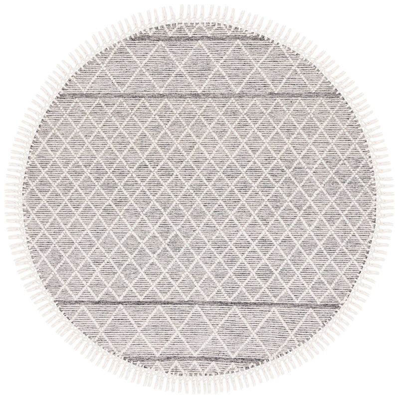 Tapis gris / ivoire tissé à la main en laine / coton Perkinsville, Rond 6 pi