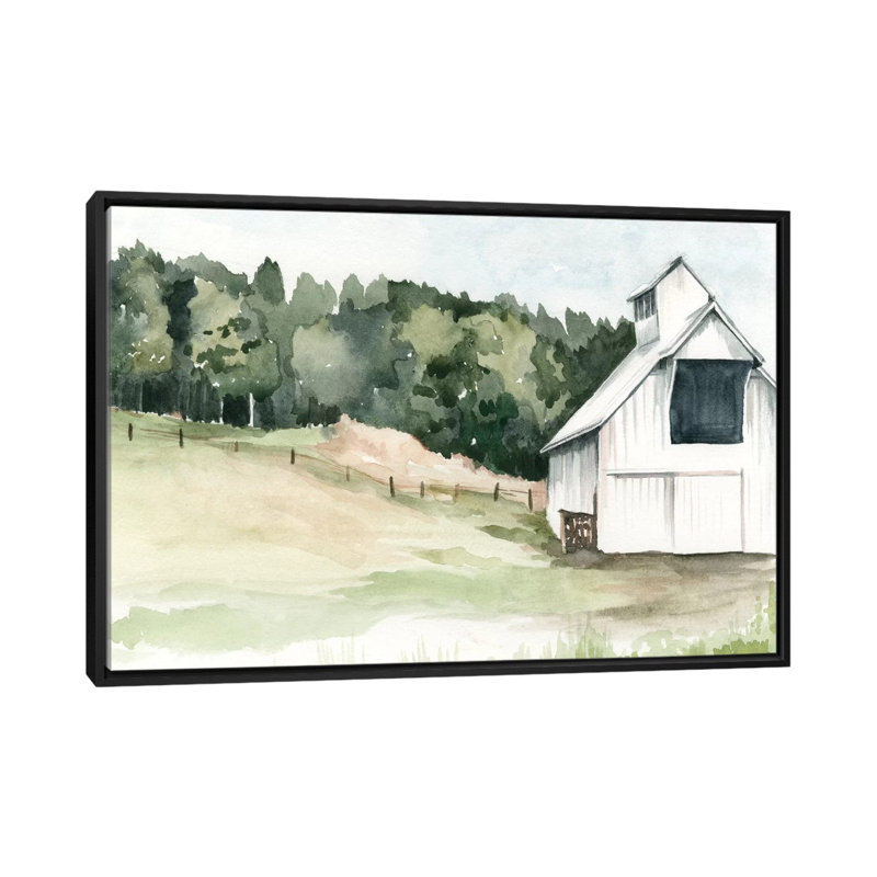 «Watercolor Barn III», impression sur toile, H 18 po x l 26 po x P 1,5 po, Toile avec cadre noir, Pas de tapis