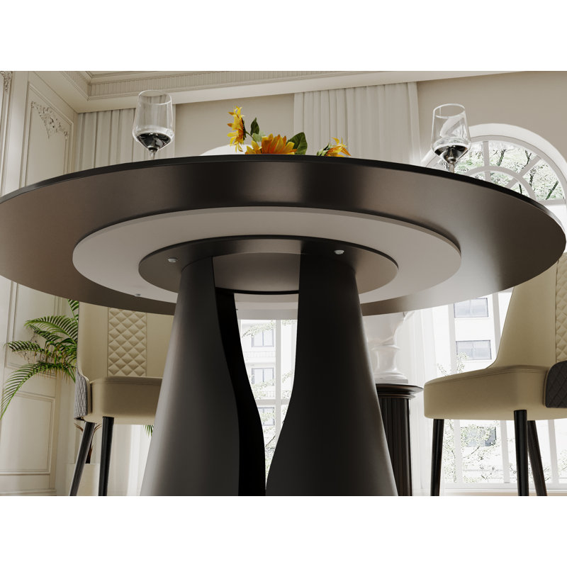 Table de salle à manger Teferi, H 29,53 po x L 59,06 po x l 59,06 po, Noir mat, Noir