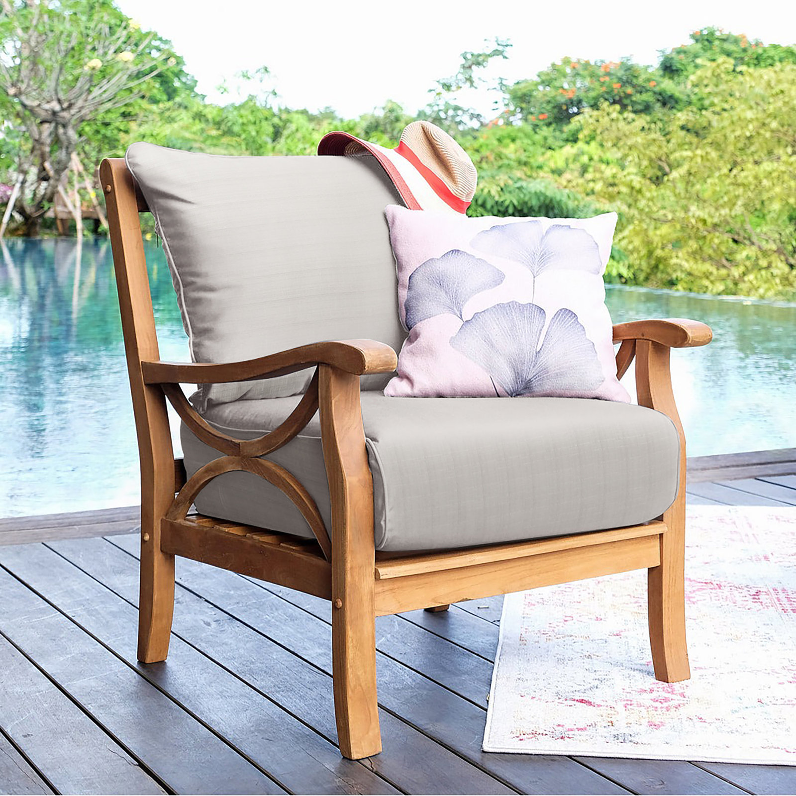Brunswick Teak Patio Lounge Chair, Beige, Natural