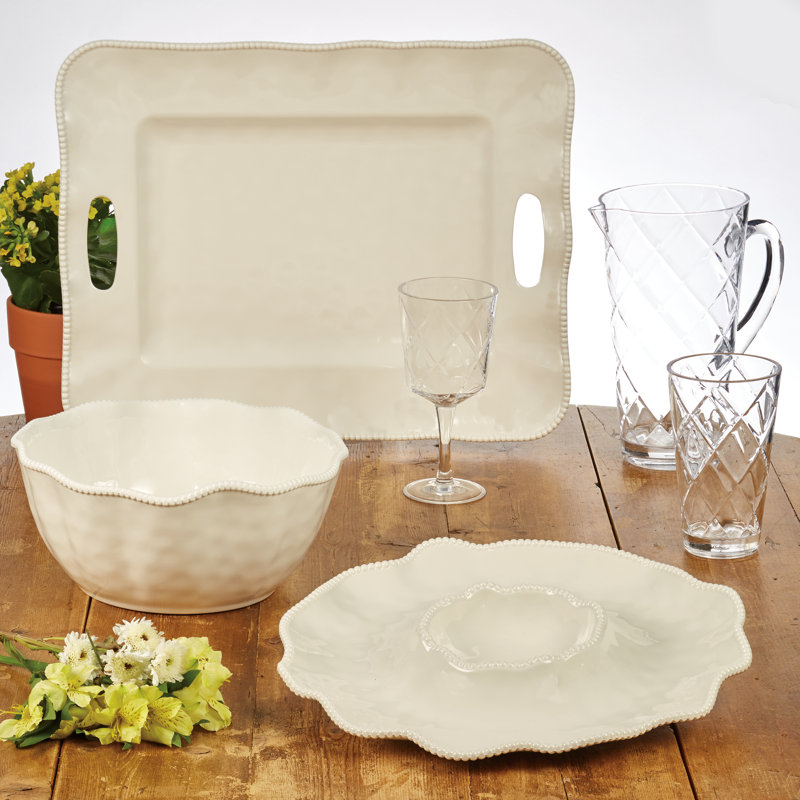 Mélamine certifiée International de 128 oz liq. Ensemble 5 pièces pour salade / service, Crème