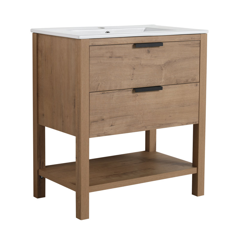 Ensemble de meuble-lavabo simple 30 po Drome, Blanc, Imitation chêne