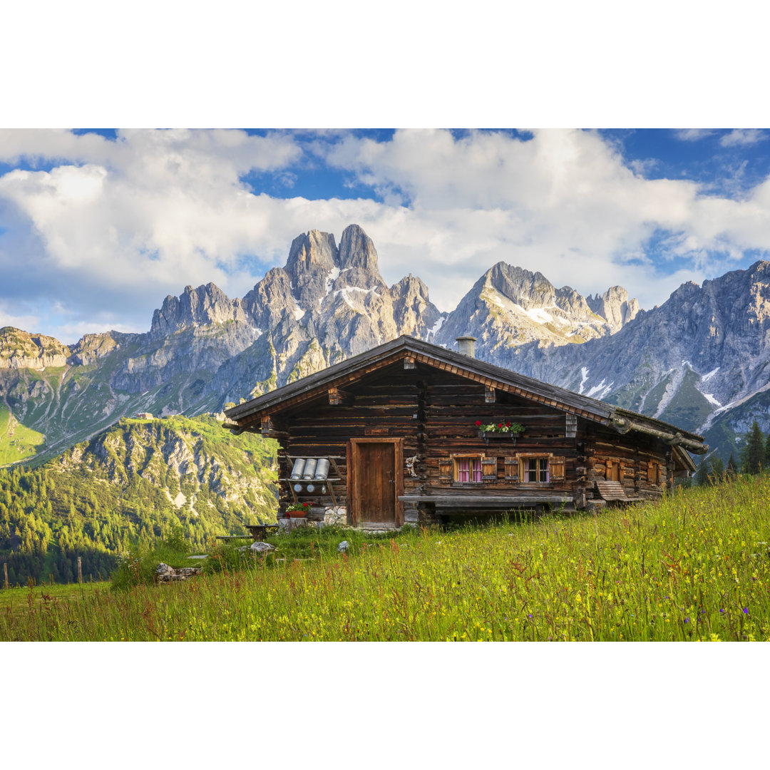 Alpine Scenery With Mountain Chalet In Summer von DieterMeyrl - Kunstdrucke auf Leinwand ohne Rahmen