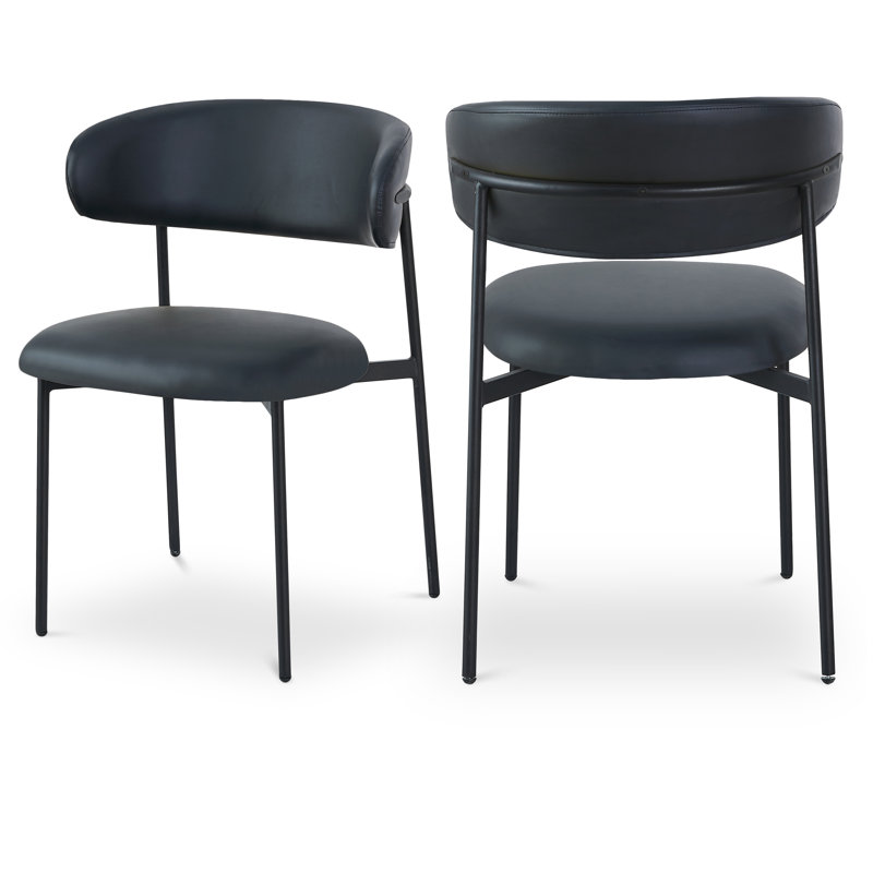 Chaise de salle à manger rembourrée Lupita, Cuir végétalien noir, Noir mat