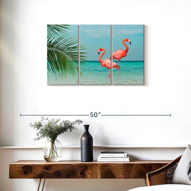 Flamingos And Coconut Leaves, 20" H x 33" W