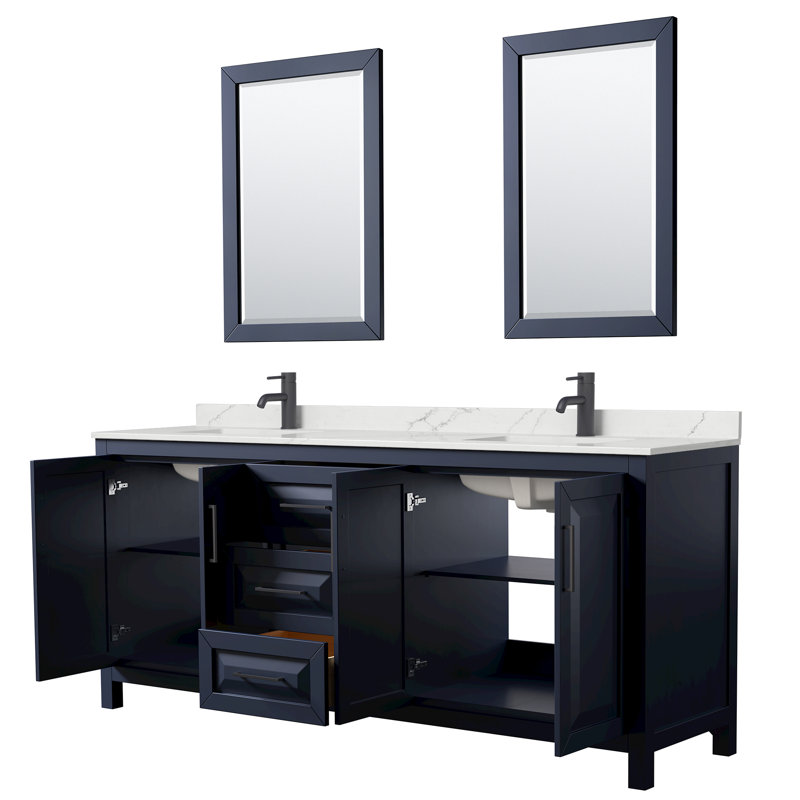 Daria 80 in. with Mirror Vanity, Giotto Quartz, Blue, Matte Black