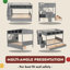 Lit superposé simple au dessus d'un lit double avec escalier de rangement, tablettes et 2 tiroirs sous le lit pour enfants | Conception peu encombrante-127325242