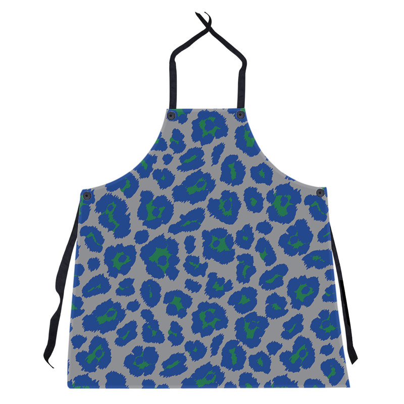 Animal Print Bib Apron, Gray/Blue/Green