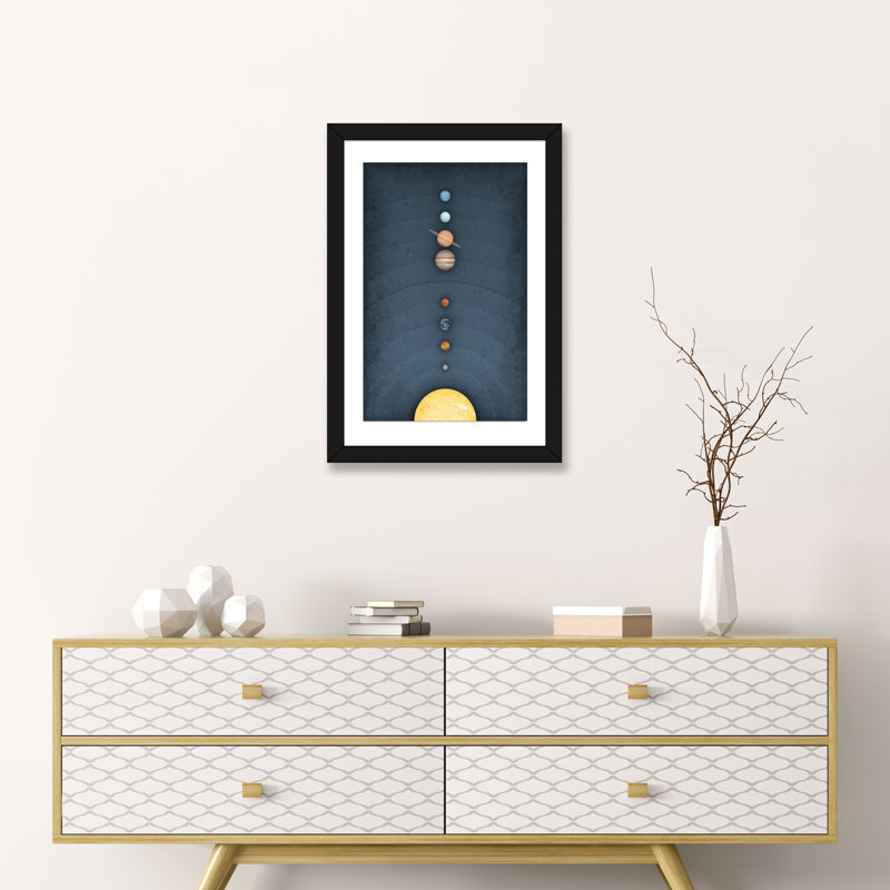 Système solaire II, art encadré, H 24 po x l 16 po x P 1 po, Papier encadré noir
