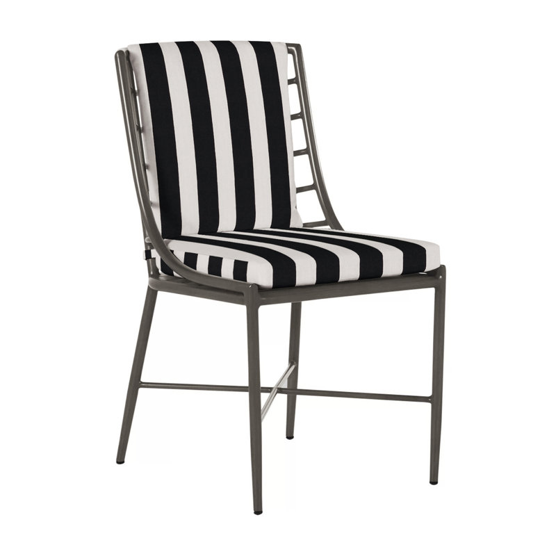 Carmel Patio Dining Side Chair with Cushions, Welt, Cabana Stripe Midnight