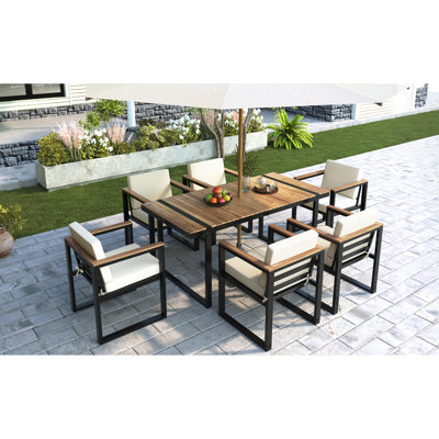7 Pieces Outdoor Dining Set Patio Dining Table And Chair Set With And Removable Cushions For Patio, Backyard, Garden, Beige