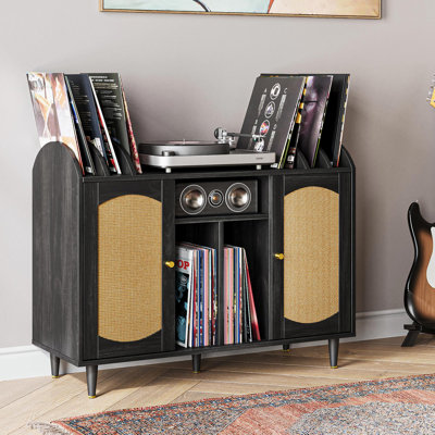 Armoire audio avec support de tourne-disque de style Mid-Century avec ports USB et rangement