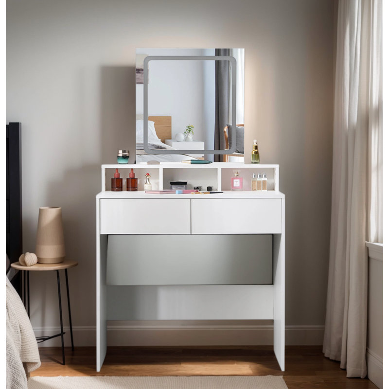 Dressing Table with 3 Mode Light Mirror, White