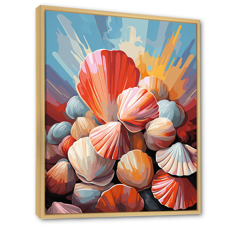 Impression sur toile Veendam Seashells Pop Art, H 40 po x l 30 po x P 1,5 po, Cadre naturel flottant