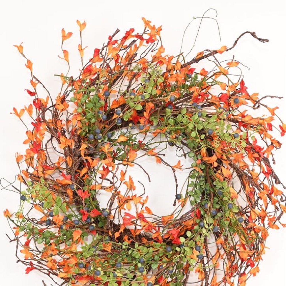 24" Handcrafted Eucalyptus Thanksgiving Wreath, Blue/Orange