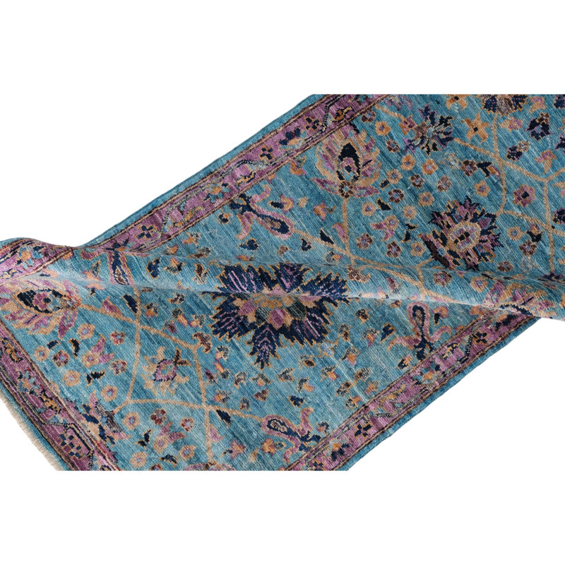 Hand Knotted Wool Area Rug in Blue And Purple