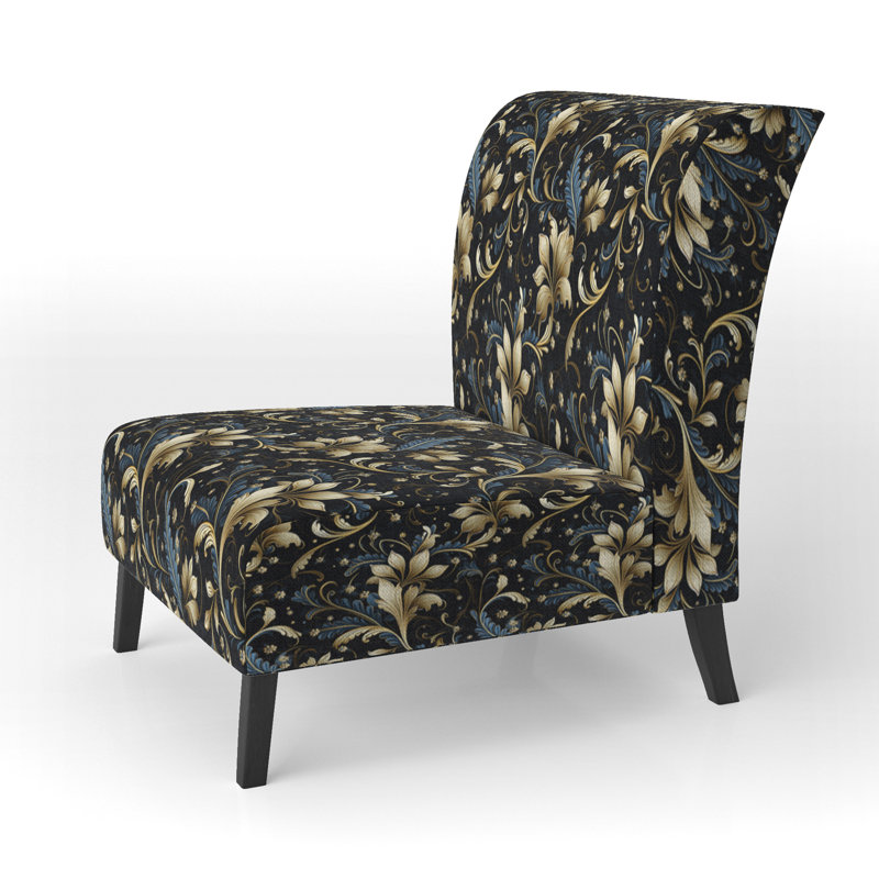 Fauteuil de chambre de luxe damassé doré et bleu - Velours rembourré de style bohémien et éclectique