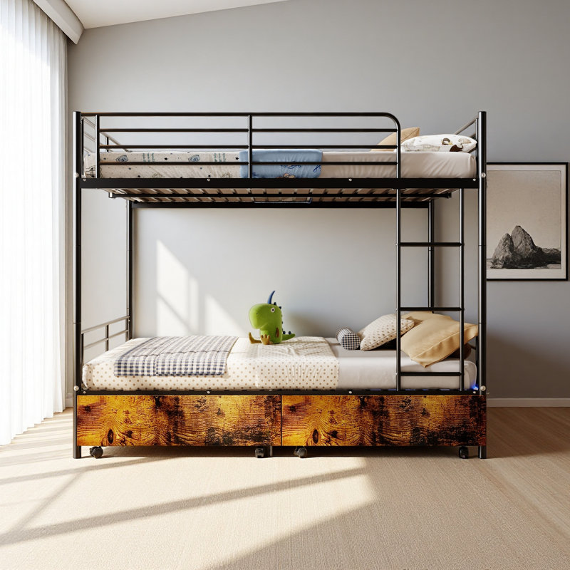 Bunk Bed With USB Charging Station, Black, Full over Full