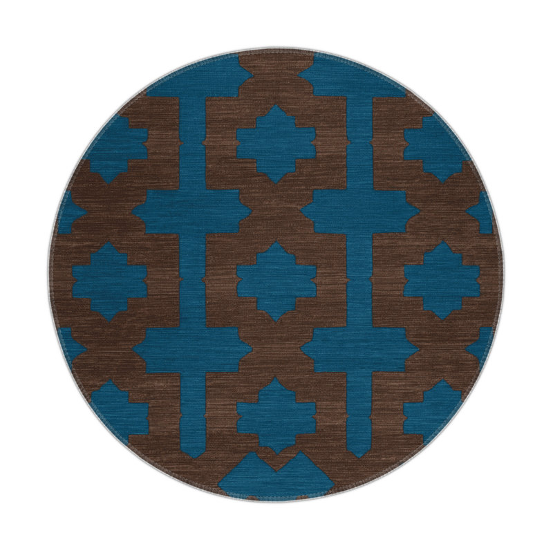 Tapis bleu intérieur et extérieur Trellis, Rond 5 pi