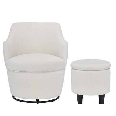 360° Modern Swivel Accent Chairs Fabric Barrel Living Room Chair With Ottoman