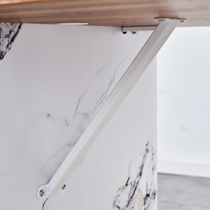 Table de salle à manger de 55 pouces en placage de bois et 4 chaises - extensible à 6 sièges, conception en marbre pour les cuisines modernes