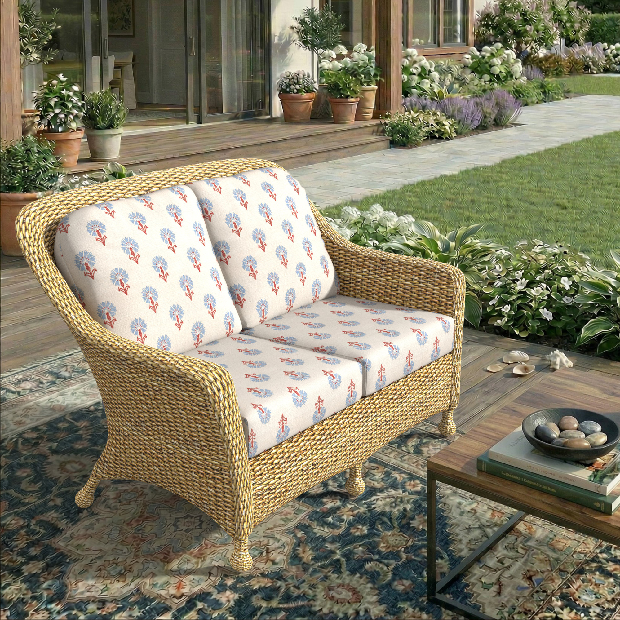 Amala Indoor/Outdoor Sunbrella® Loveseat Cushion, Sunbrella® Mira Bluebell