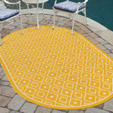 Tapis intérieur / extérieur en polypropylène géométrique tissé à la machine en jaune / blanc