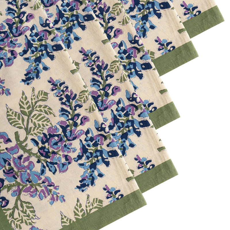 Wisteria 100% Cotton Floral Square Napkin, Blue/Green