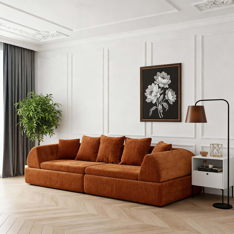 Canapé modulaire Cloud avec assise moelleuse profonde et conception sans assemblage, Tissu - Orange