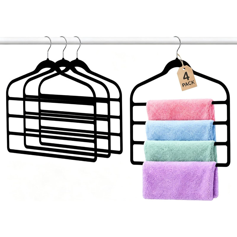 Velvet Pants Hangers 4-Layer for Jeans Trousers Belts Ties Towels (Set of 4)
