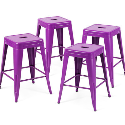 24 tabourets de bar en métal mauve sans dossier de 24 pouces de hauteur comptoir, non empilables, assemblage rapide, facile à nettoyer avec 4 hauteurs, structure détachable et amovible