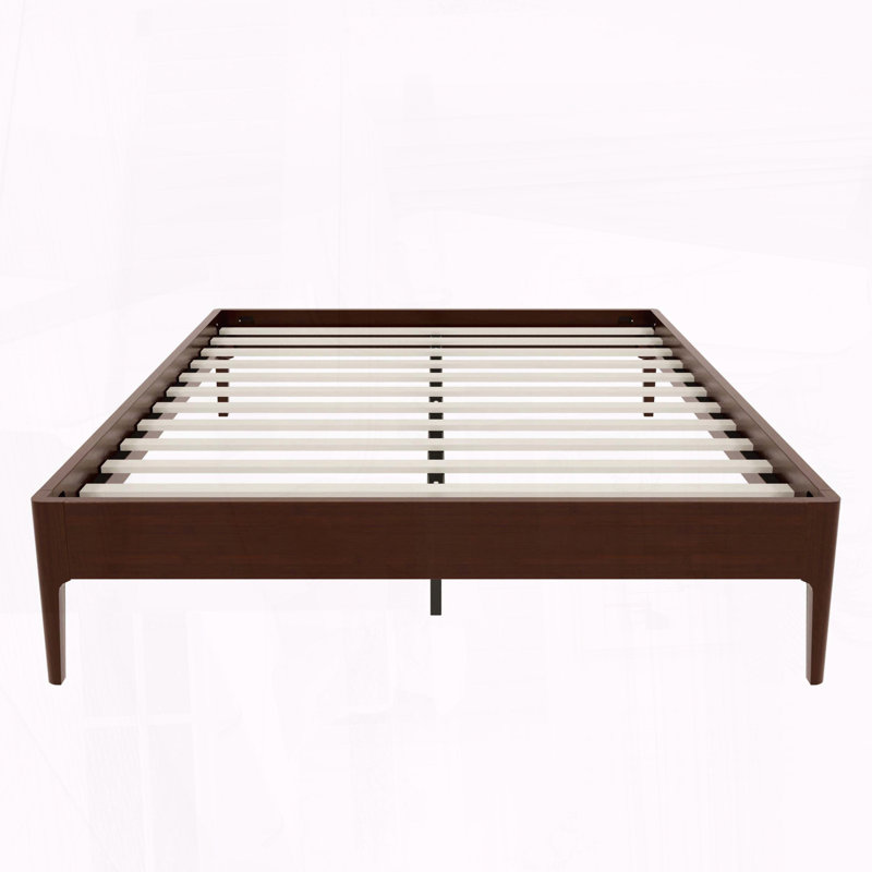 Base de lit plateforme en bambou massif de 15 po de hauteur avec support en métal, Grand lit, Chocolat