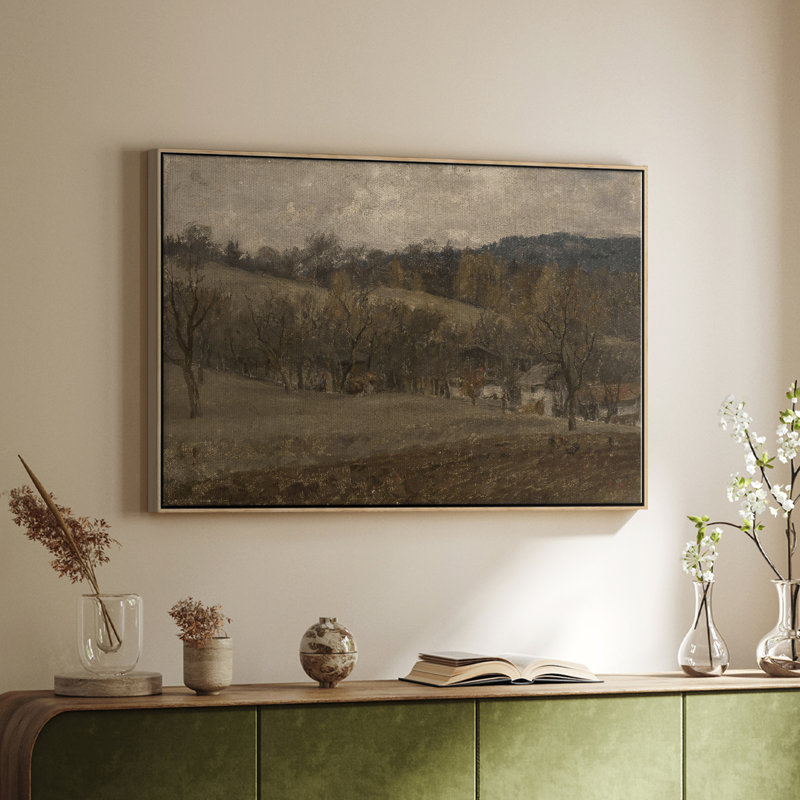Paysage rétro - DCVII, Toile naturelle avec cadre flottant, H 25 po x l 37 po