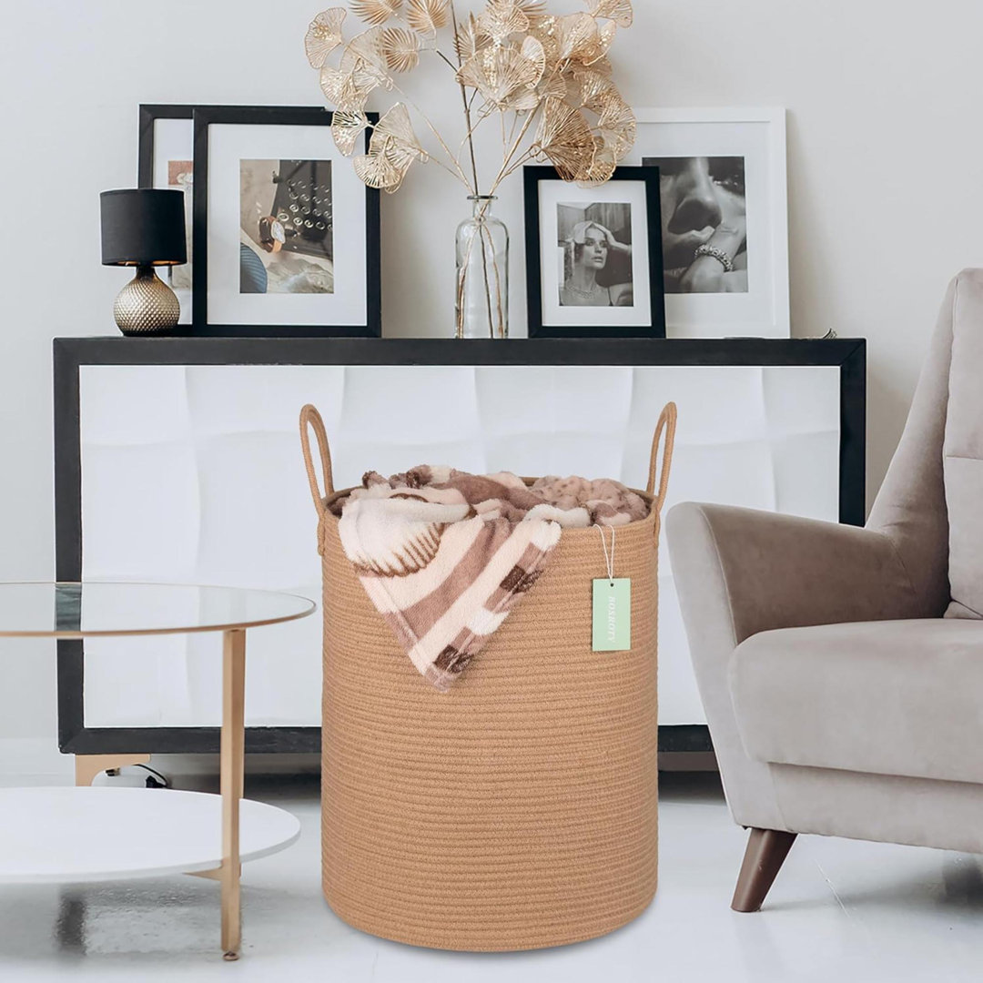 Large Blanket Basket, Tall Laundry Hamper 65L, Nursery Basket With Handles For Storage Toys Clothes Towels, Cotton Rope Woven Organiser, 40 X 50 CM, J