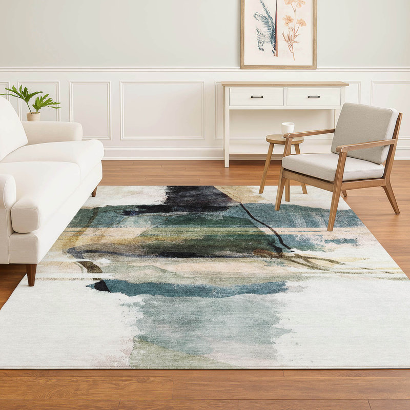Premium Machine Washable Mayfield Abstract Rug, Green, 10' x 14'