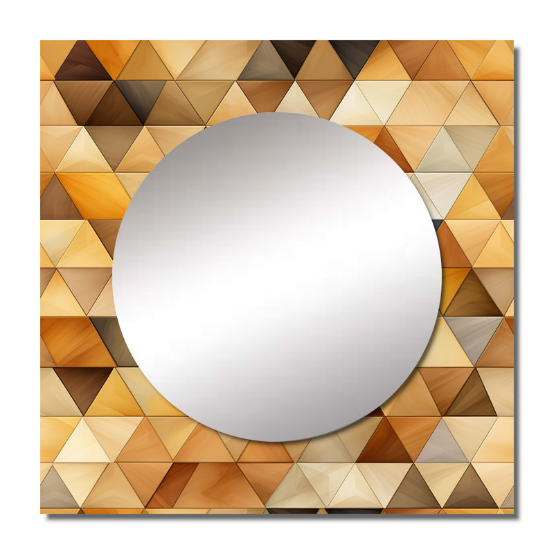 Beige et brun rustique Triangle Vision - grand miroir carré moderne pour décoration murale, 29 po x 29 po