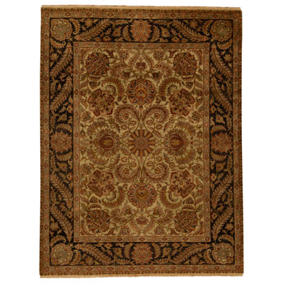 High-Quality Hand-Knotted Light Green And Black Area Rug