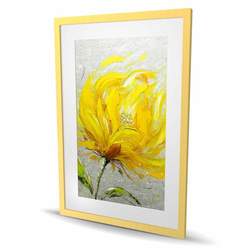«Yellow Fluffy Flower - Botanical Living», reproduction encadrée