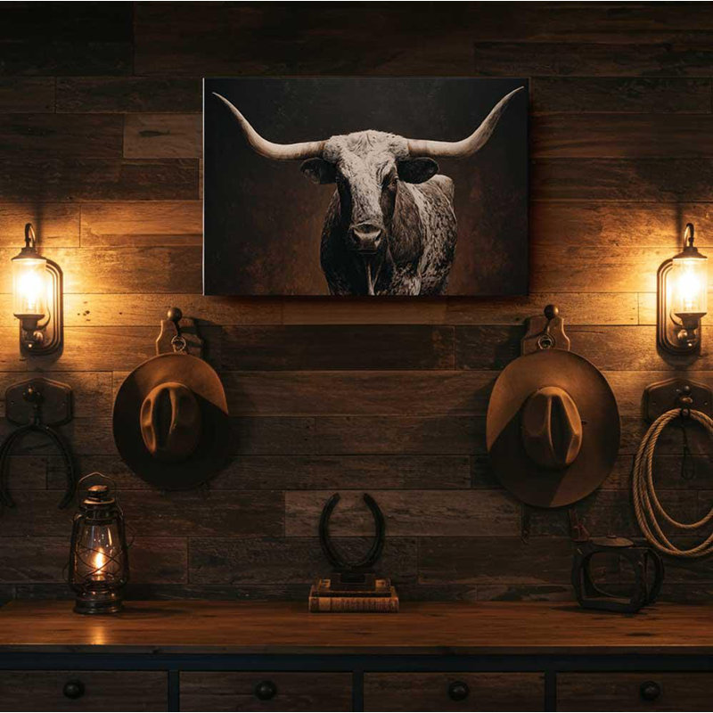 «Rustic Longhorn», reproduction d'art mural Western, H 54 po x l 72 po
