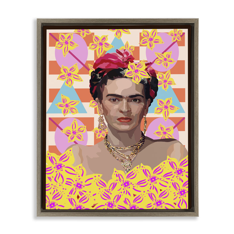 Cadre flottant Frida's Floral Journey, design par Lynnda Rakos, H 21 po x l 17 po, Cadre flottant orme Montalcino