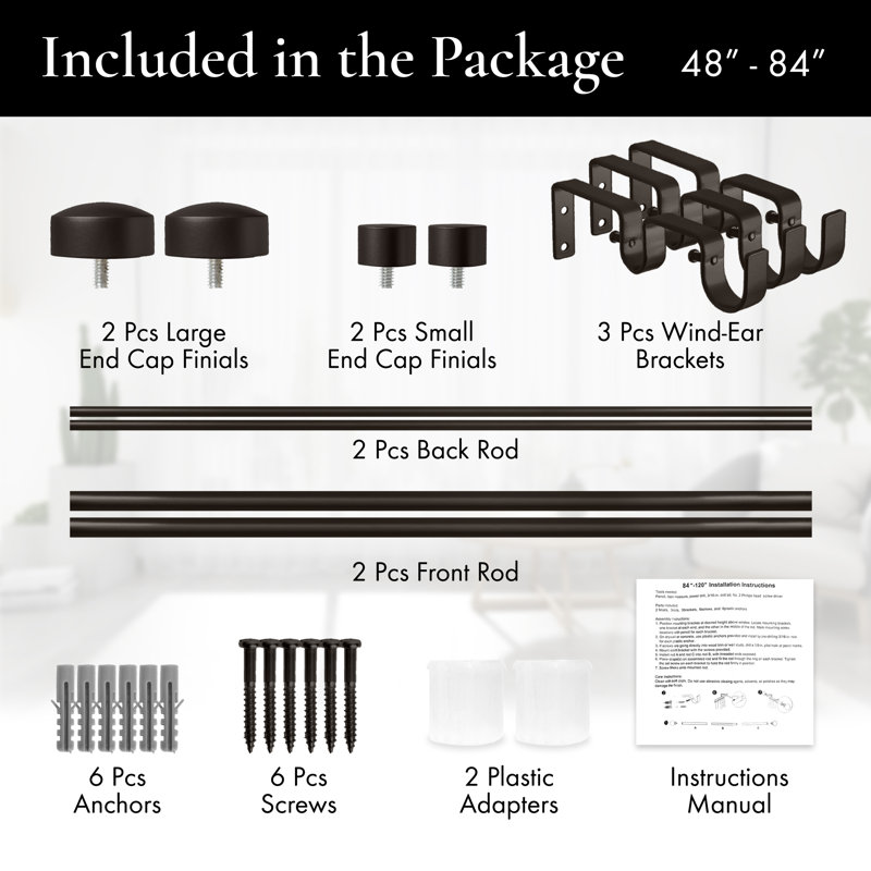 Gwinnett Adjustable Double Curtain Rod, 48" - 84", Oil Rubbed Bronze