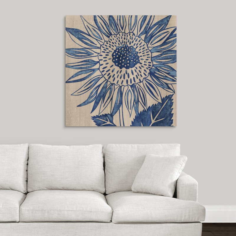 Indigo tournesol - imprimé, H 35 po x l 35 po x P 1,5 po, Toile