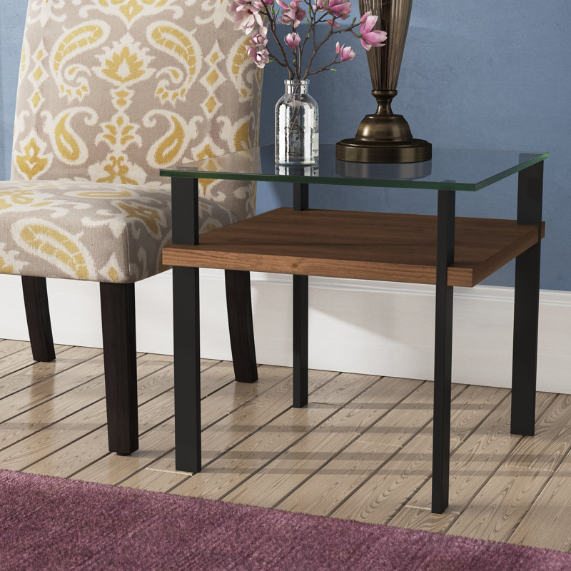 Terrace Glass Top End Table, Natural Walnut